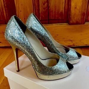 Jimmy Choi Champagne glitter silver heels size 38